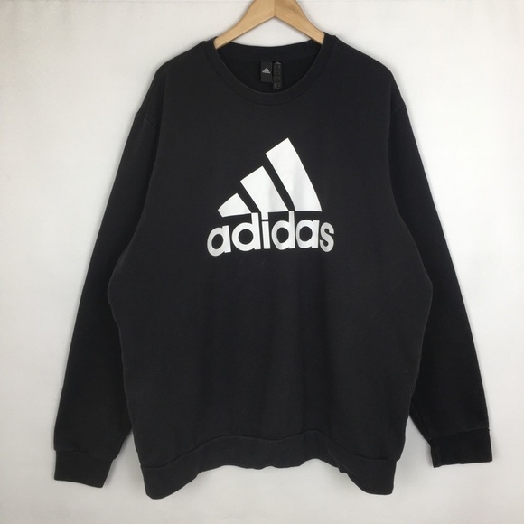 Adidas Mens Sweatshirt Black And White Logo Spell Out Crewneck Pullover Size 2XL - Picture 1 of 11